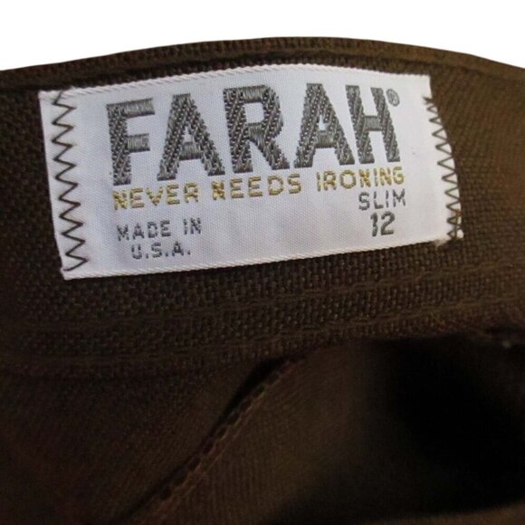 Vintage 1970's Boys 12 24x26 Slim Fit Trousers Brown Slinky Rayon Blend Mod USA - Picture 6 of 9